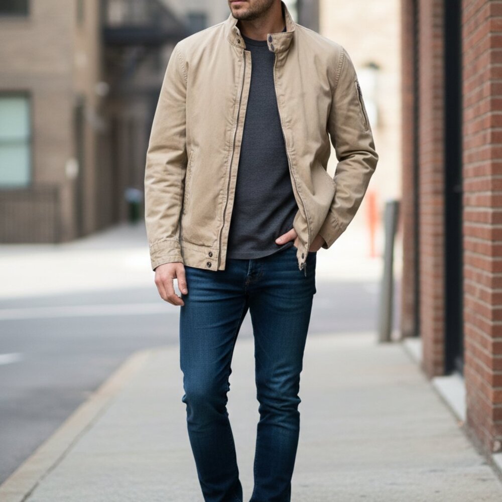 Banana Republic Garment Dye Herringbone Bomber Jacket - Men's M
